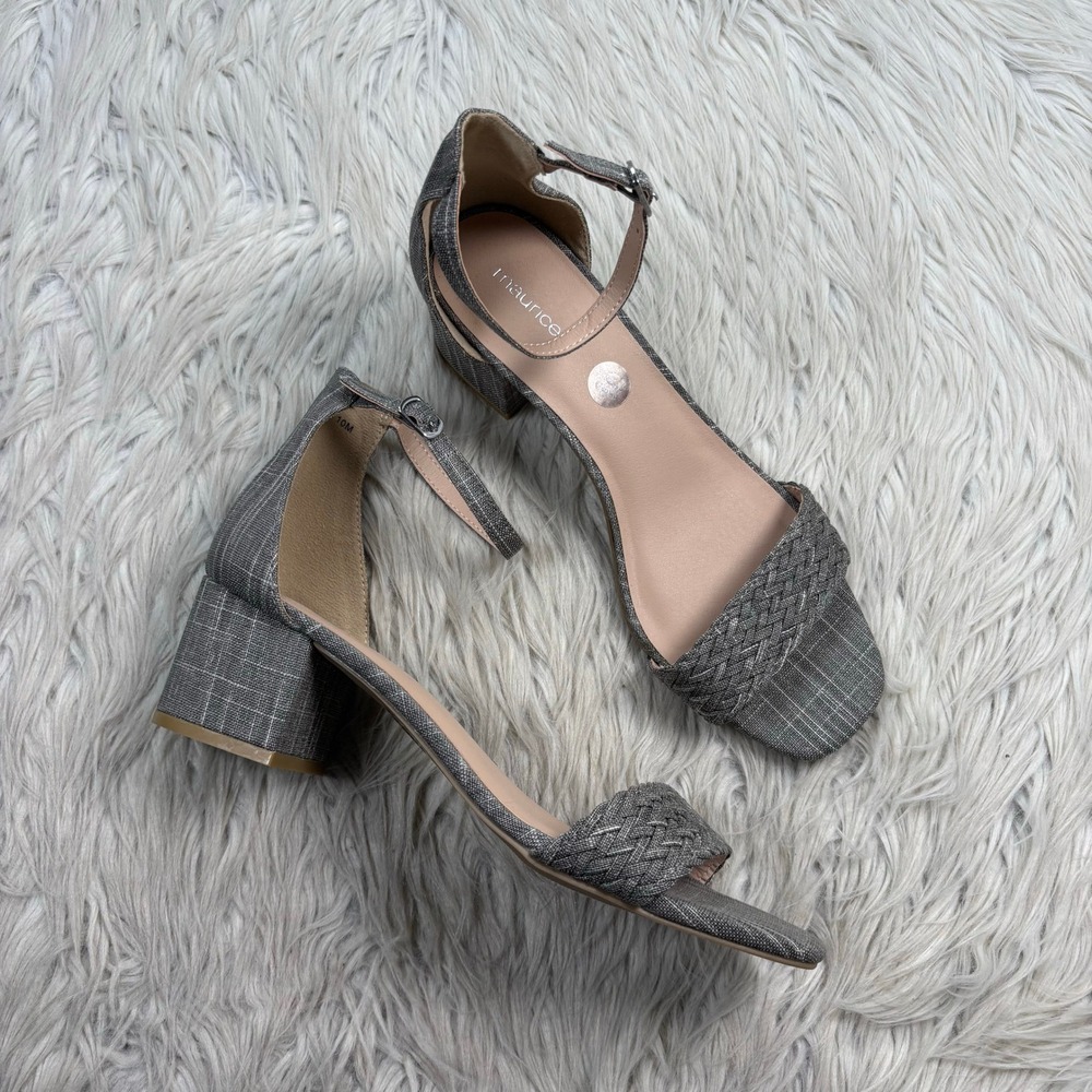 NWOB Maurices Women's 10 Roxy Fabric Woven Ankle Strap Block Heel Sandals Preppy